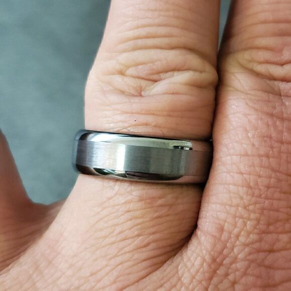 Men's Real Two Tone Silver Tungsten Wedding Ring - Two Tone Wedding Ring Guys - Picture 2 of 10